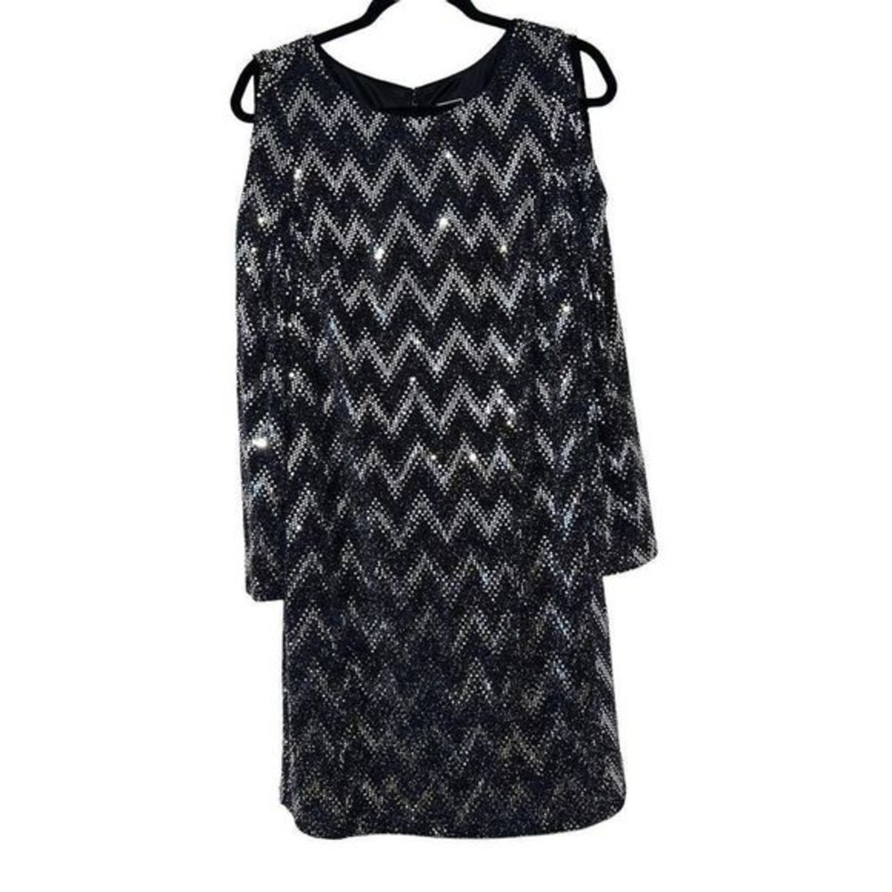 JH Evening silver sparkled Chevron cold shoulder‎ shift dress